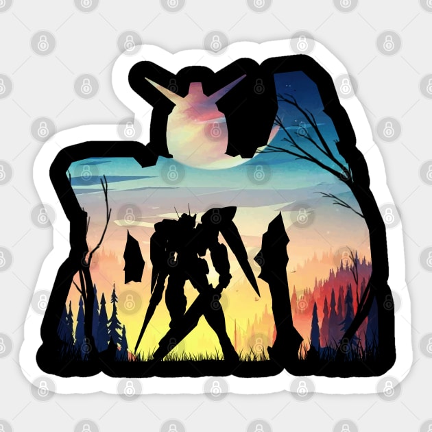 Giant Robot Mountain Sunset silhouette Sticker by Meca-artwork